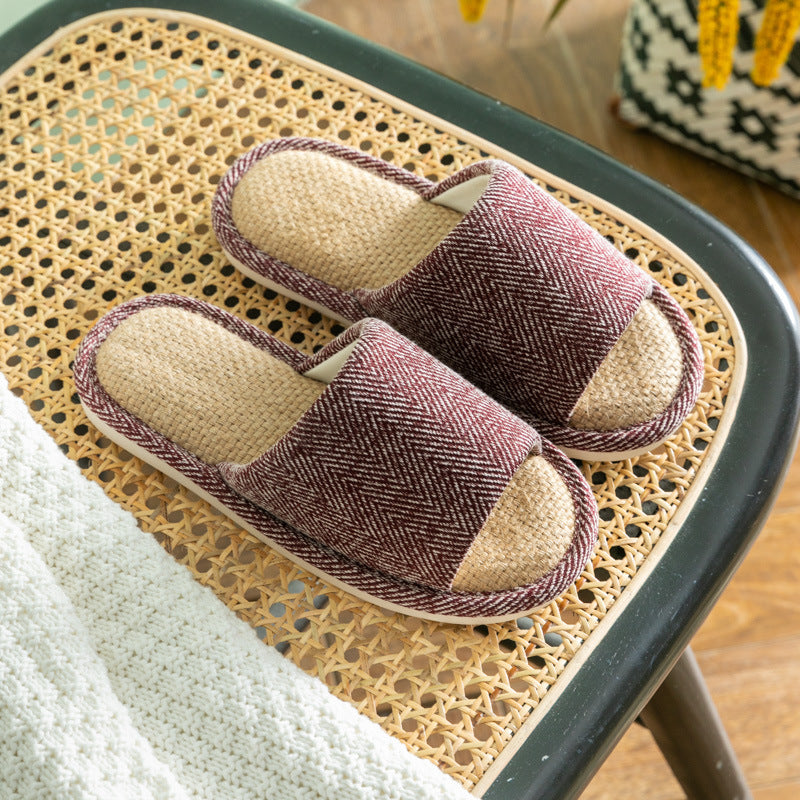 Women's Linen Flat Slippers Warm Cozy Slip On Home Shoes Comfy Indoor Mute Slippers