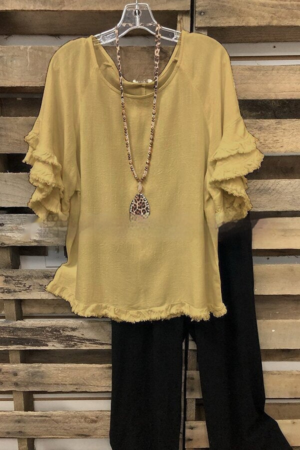 Solid Colour Fashion Loose Ruffle Sleeve Top