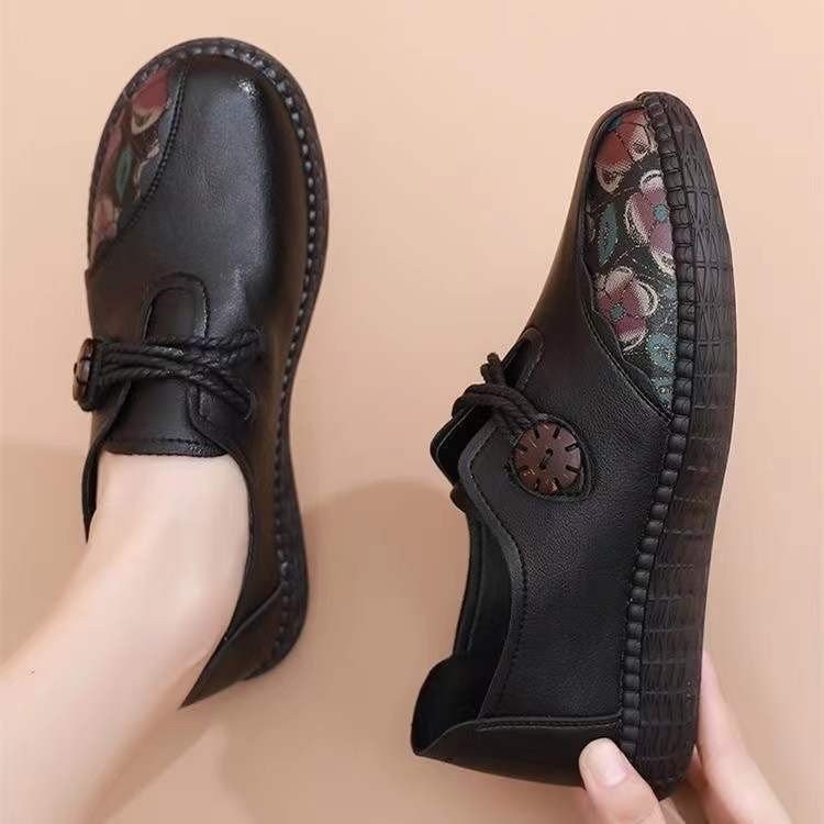 PU Leather Flat Mom Shoes Middle-aged And Elderly