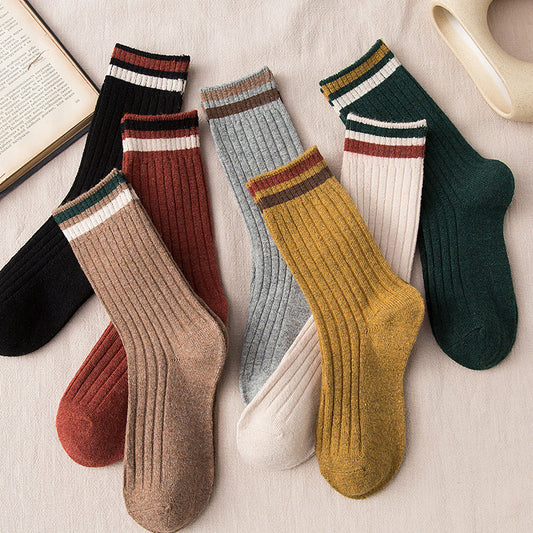 Women's Thickened Color Contrast Simple Wool Socks