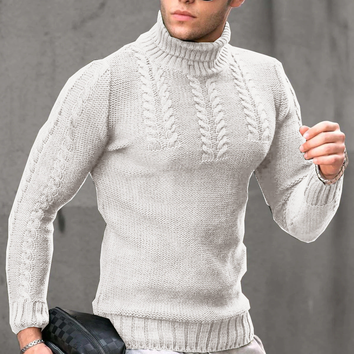 Men's Turtleneck Twisted Long-sleeved Sweater Thermal Head Cover