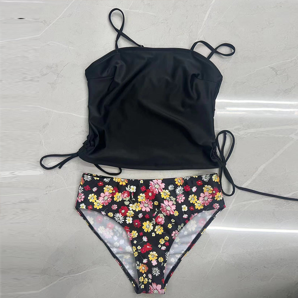 Women's Solid Color Floral Bikini Swimsuit