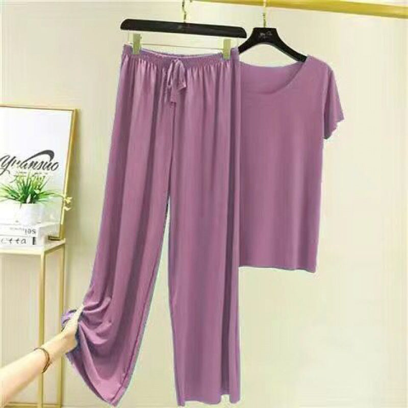 Household Clothes Suit Women's Pajamas Short Sleeved Ice Silk Texture