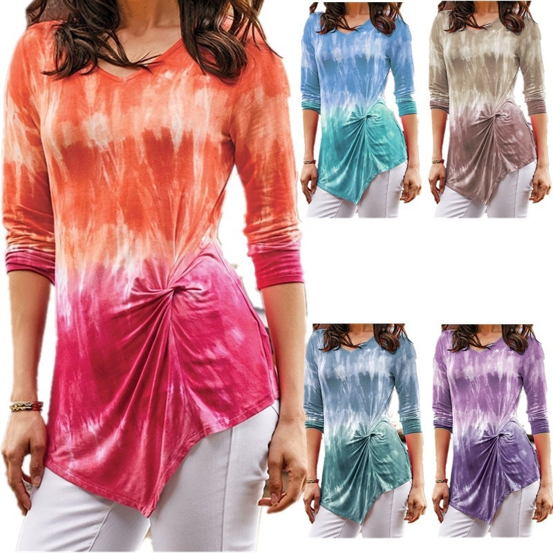 Tie-dye gradual print twist long sleeve