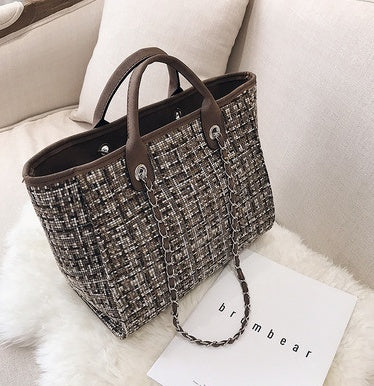 Plaid cloth handbag Fashion big bag Spring and summer new chain shoulder bag tide small fragrance handbag