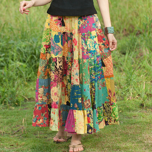 Bohemian Style Printing Skirt Vacation Style