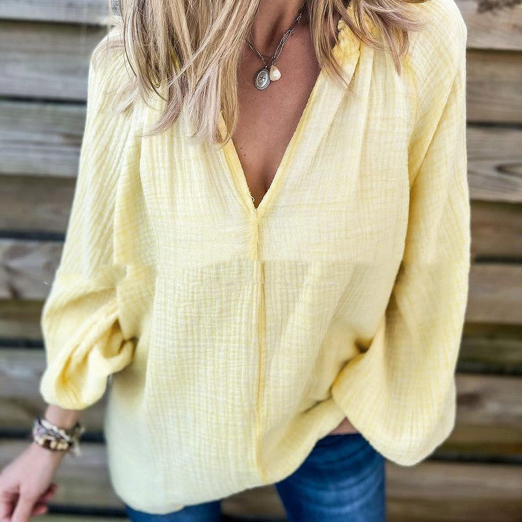 Solid Color Casual Loose Long Sleeve Shirt Top