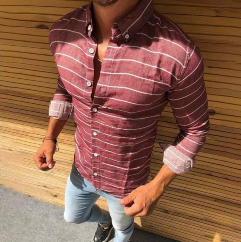 Striped Long Sleeve Button Lapel Men's Shirt