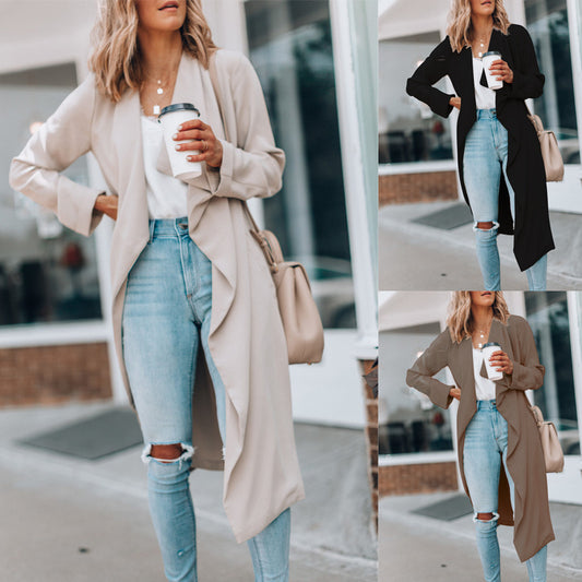 Fall Winter Fashion Solid Color Mid-length Trench Coat