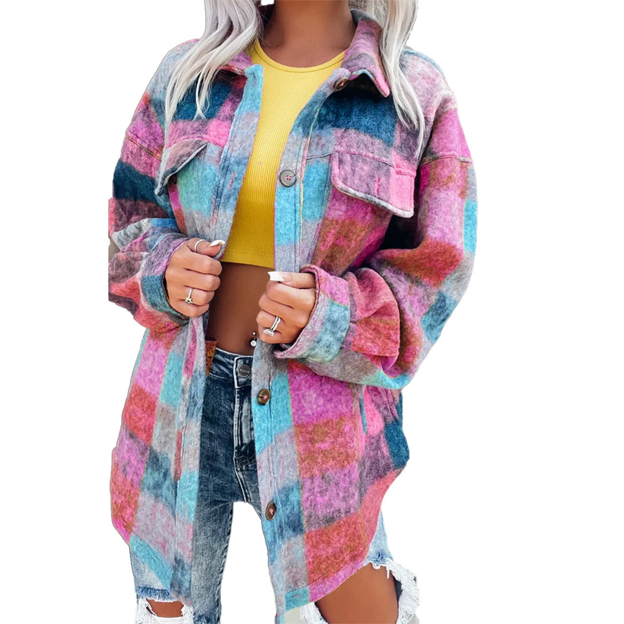 Printed Fashion Polo Collar Long-sleeved Coat