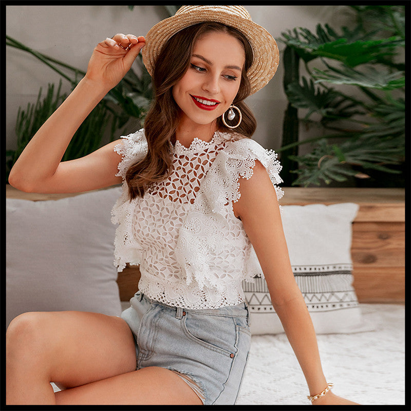 Women's lace short sleeveless blouse