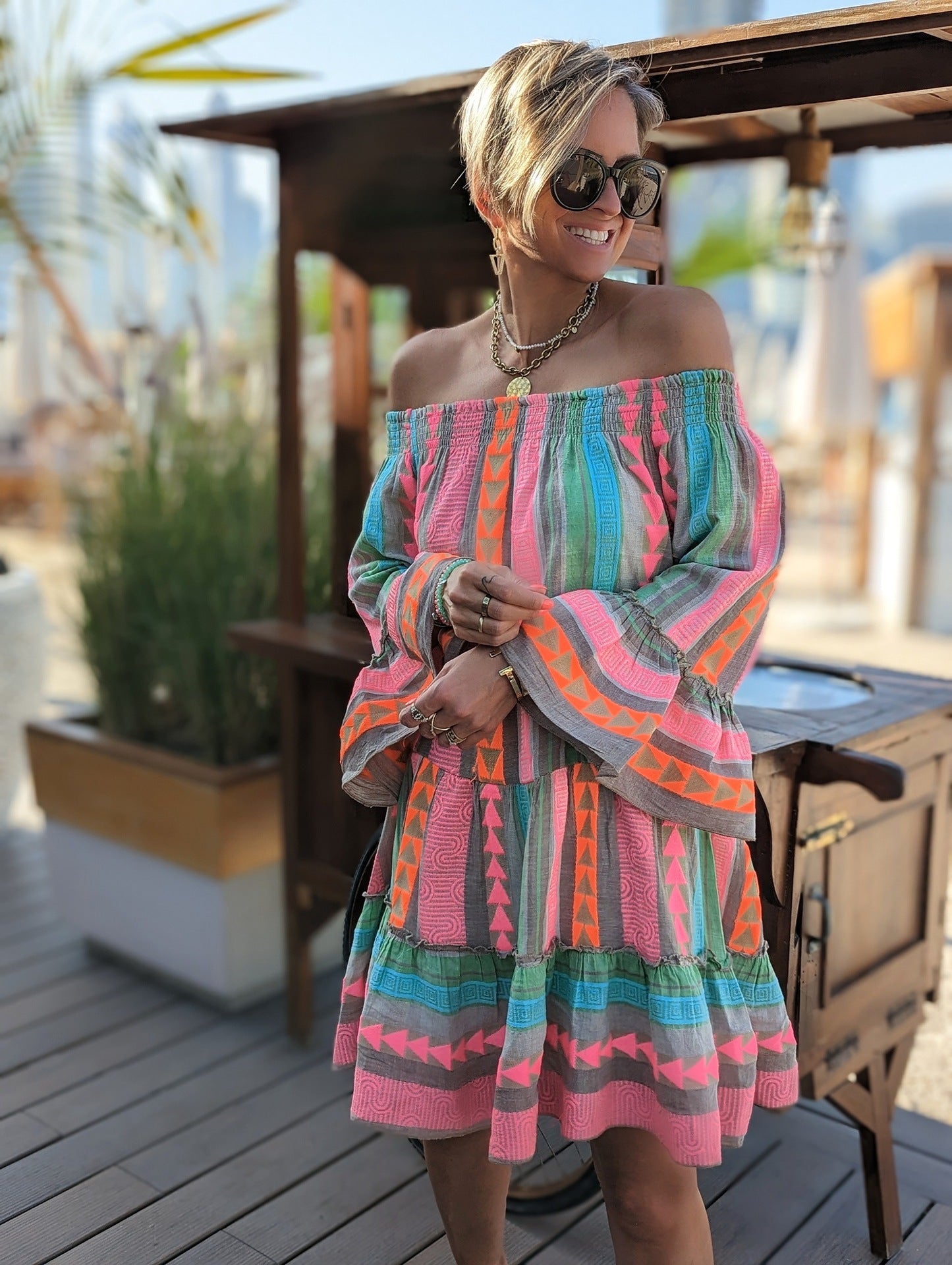 Women's Fashion Printed Flare Sleeve Loose Vacation Dress