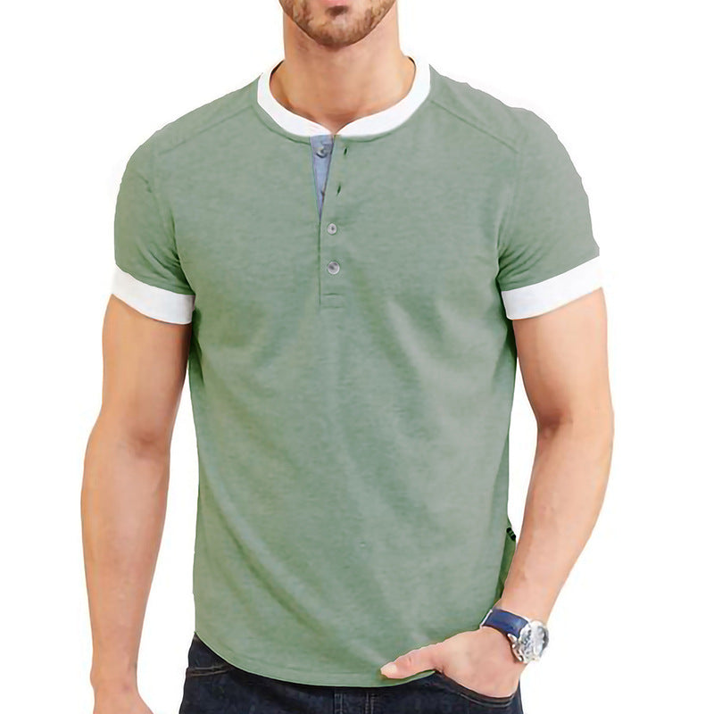 Men's New Solid Color Patchwork Short Sleeve T-Shirt