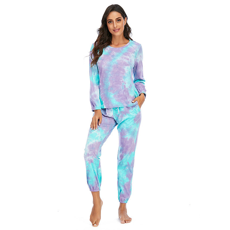 Women's Fashion Casual Tie-dye Pajamas Long Sleeve Set