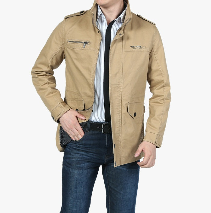 Men's jackets in foreign trade, long washed cotton leisure coat