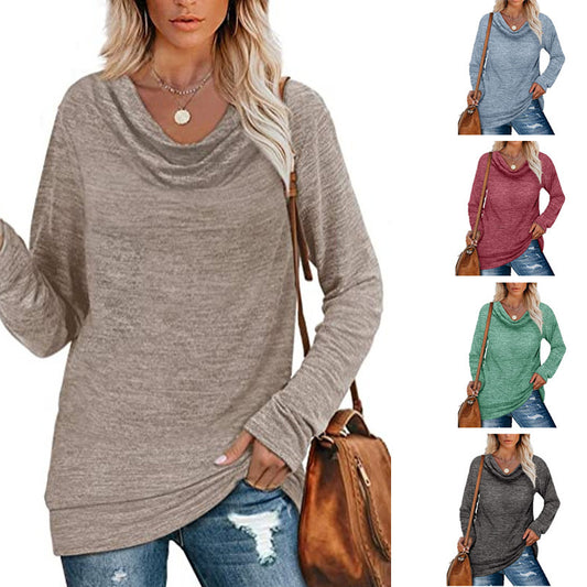 Long Sleeve Pile Collar Loose Mid Length Knit Sweater top