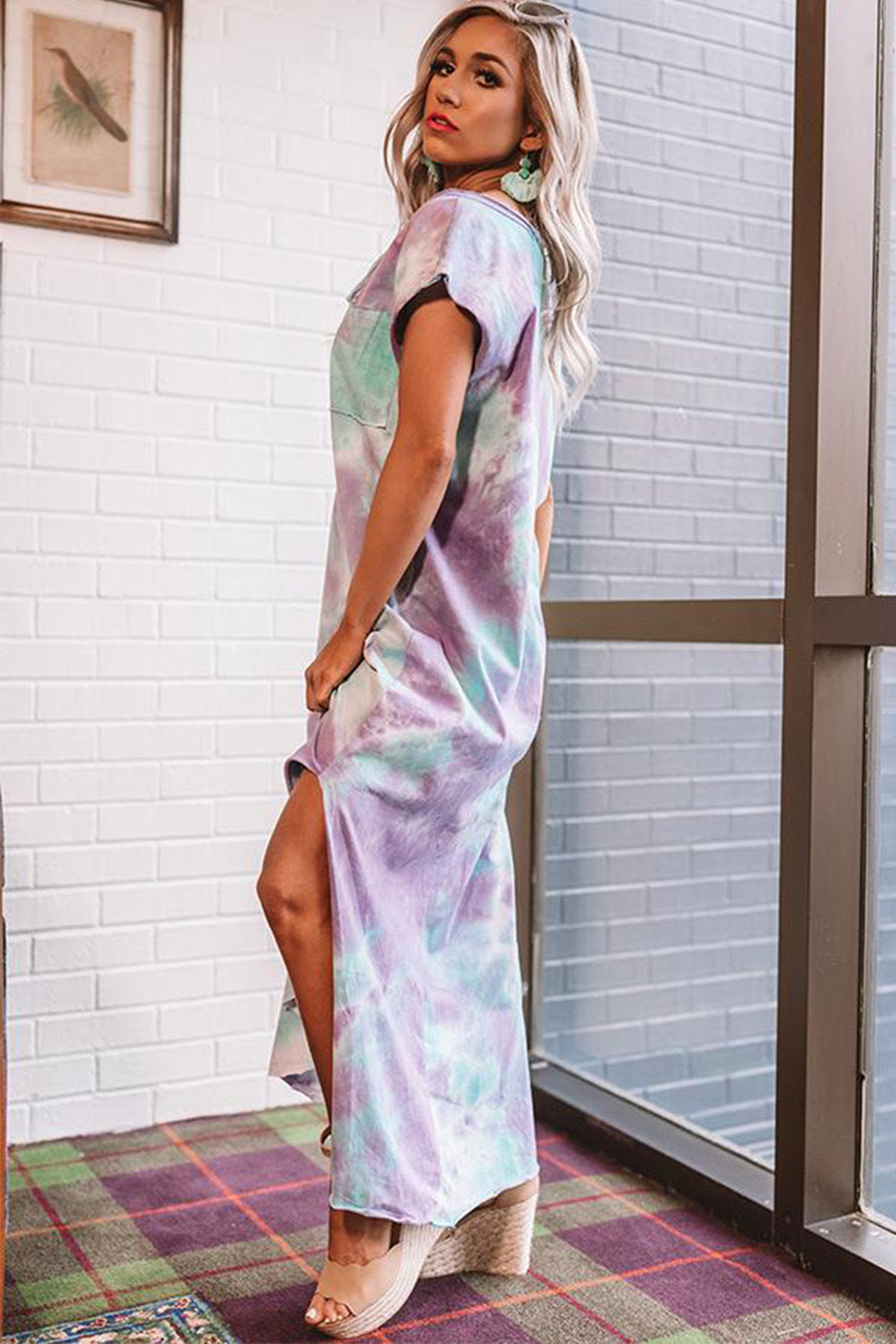 Tie-dye print split dress