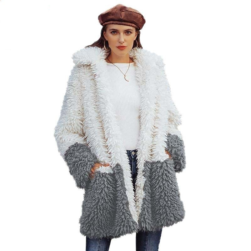 Color contrast stitching casual fashion Plush coat for women