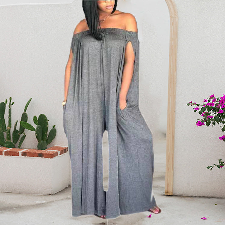 One-shoulder Tube Top Casual Loose Sleeveless Jumpsuit