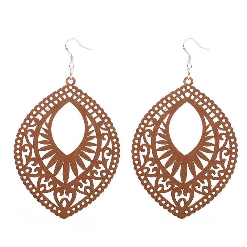 Exaggerated African Pattern Geometric Wooden Earrings Brown