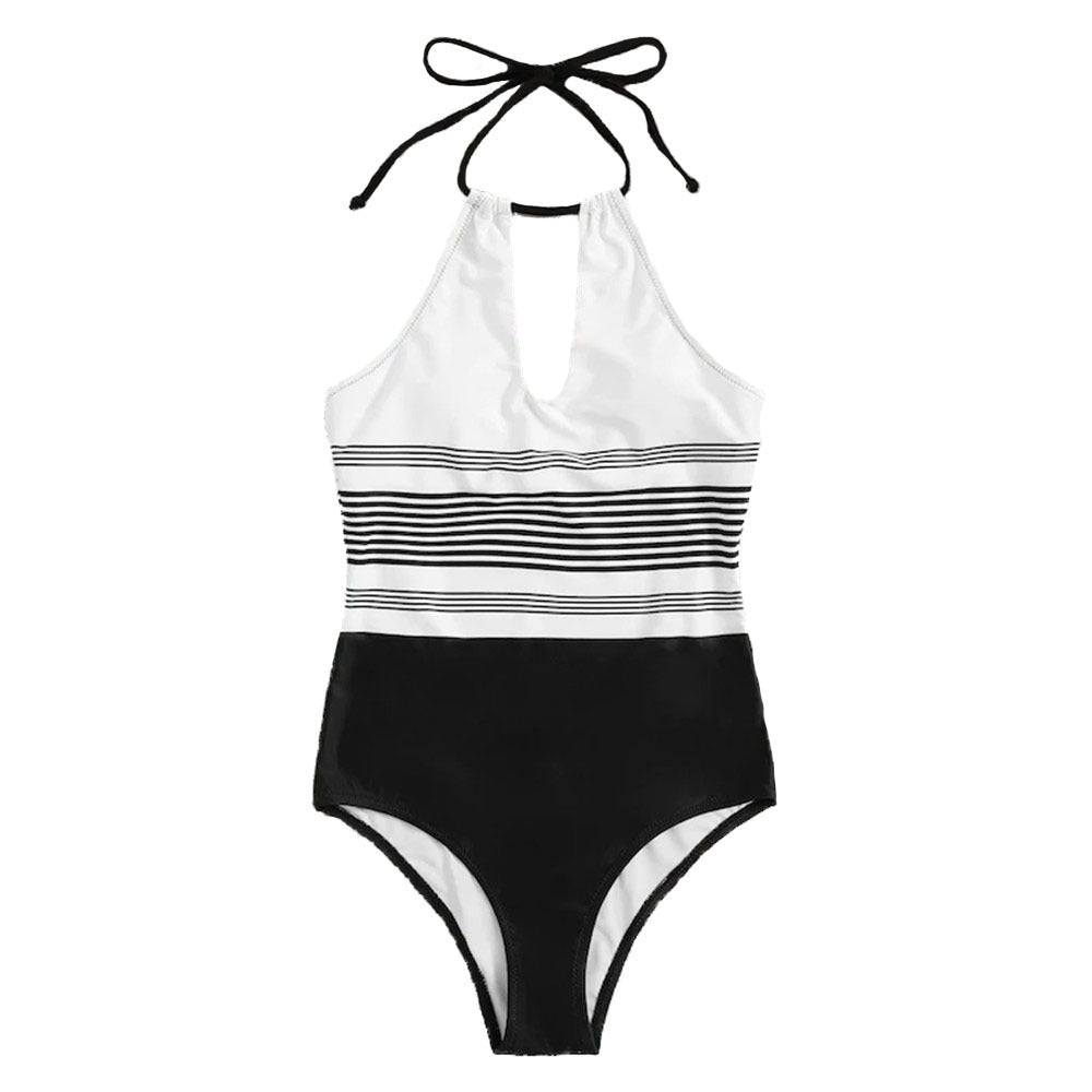 One-piece striped female swimsuit