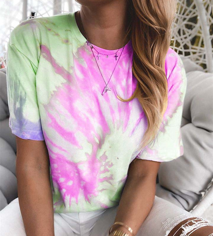 Dye gradient printed loose T-shirt