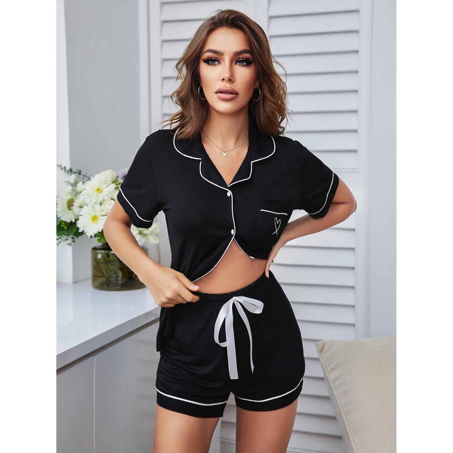 Cardigan Short Sleeved Pajama Home Set