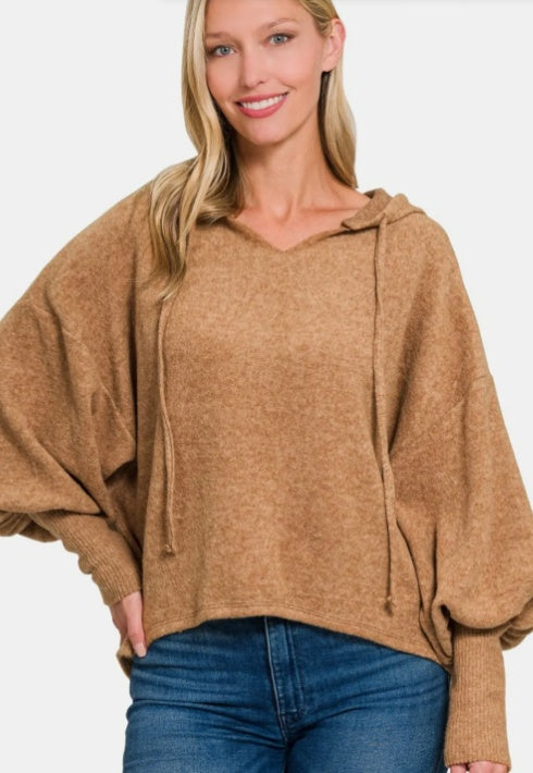 Zenana Brushed Hacci Drop Shoulder Cropped Hoodie