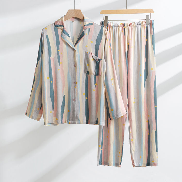 Retro Oil Painting Striped Pajama Set