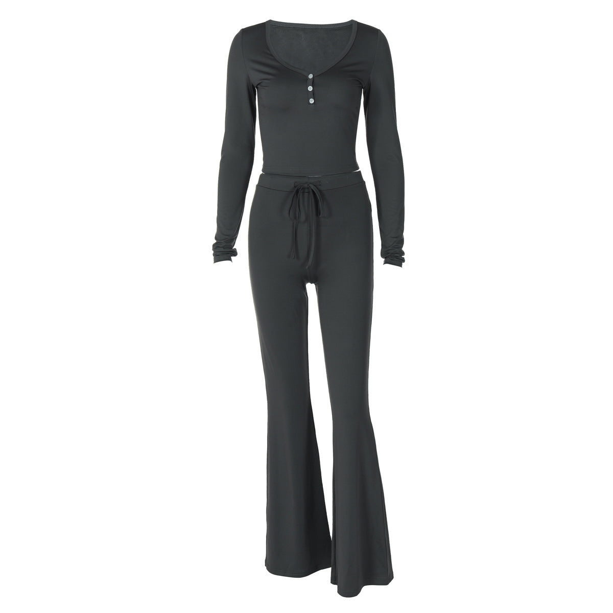 European And American Solid Color Long Sleeve Fashion Drawstring Trousers Two-piece Suit