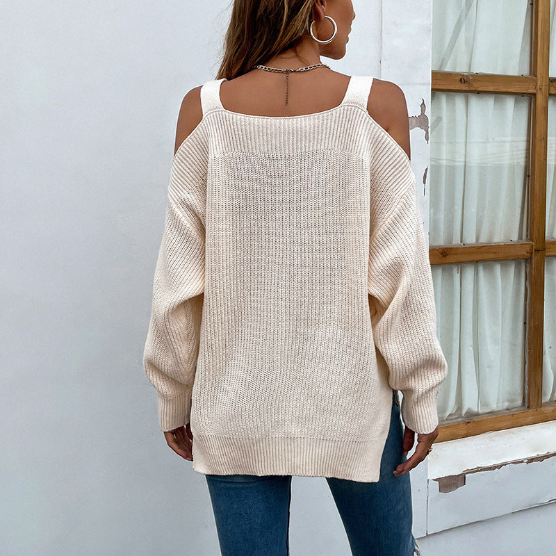 Women's Pure Color Split Off-the-shoulder Sweater