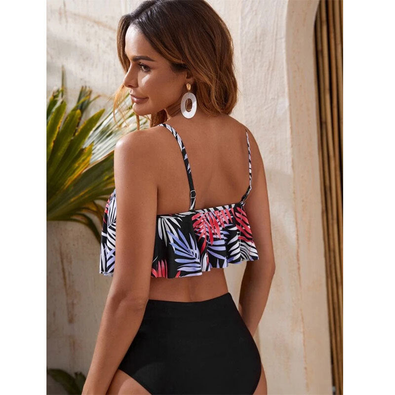 Split Swimsuit Women's Printed High Waist Bikini Flounced Swimming Suit