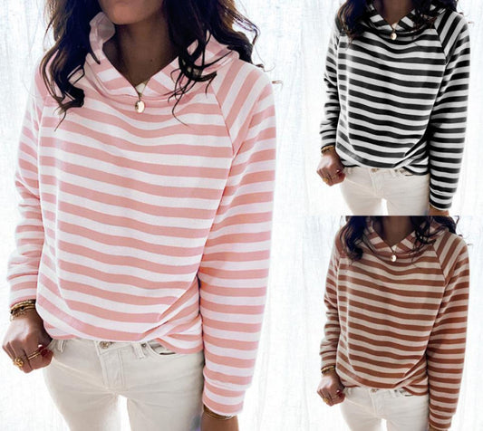 Hooded Striped Three-color Long-sleeved Sweater