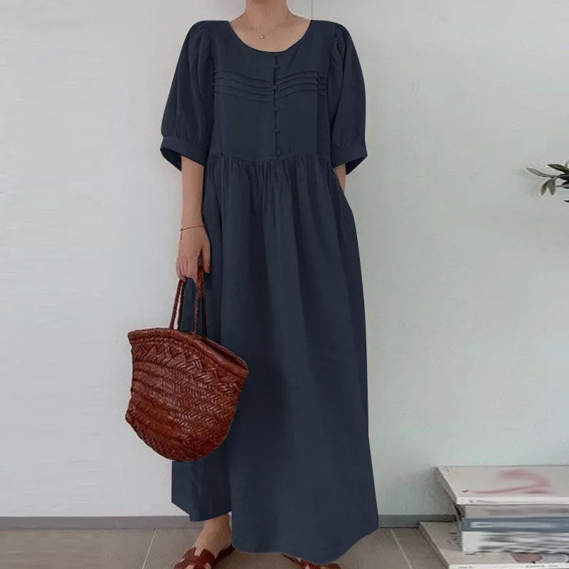 Solid Color Plus Size Women's Cotton And Linen Dress