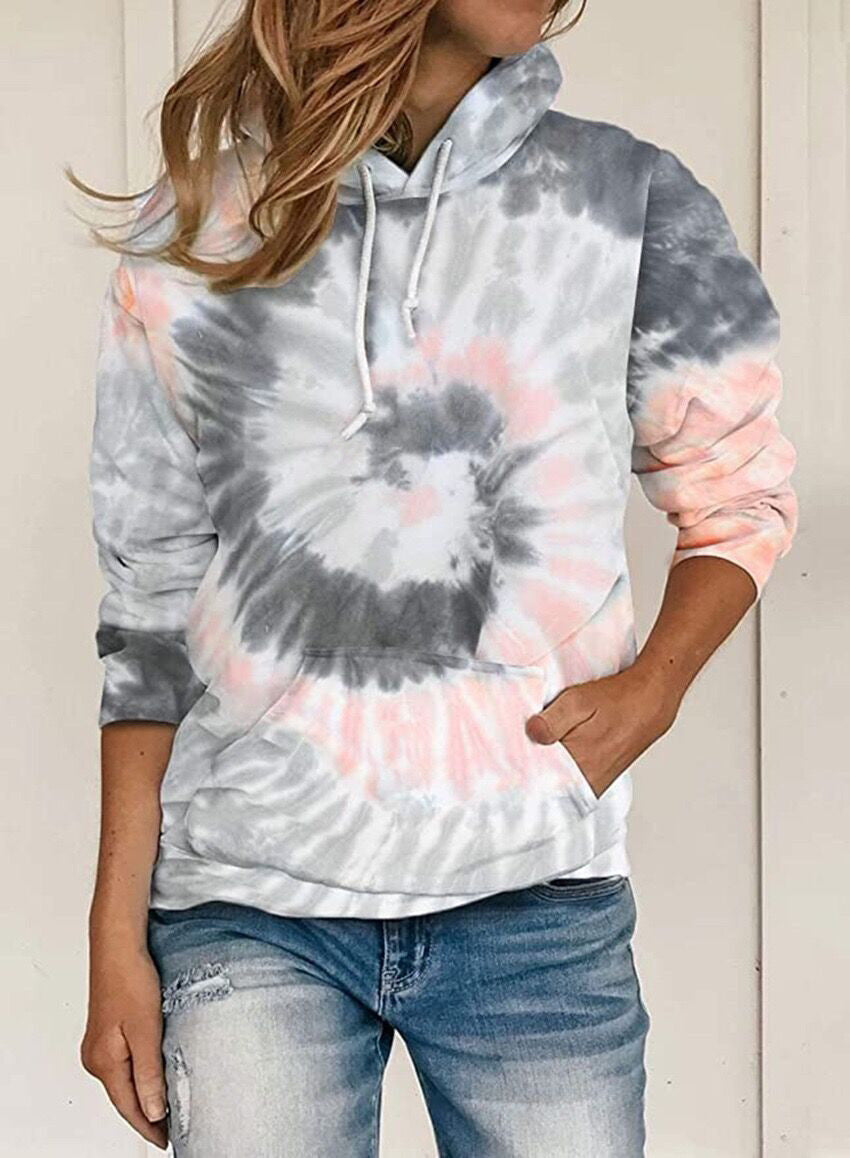 Tie-dye printed hooded long-sleeved sweatshirt