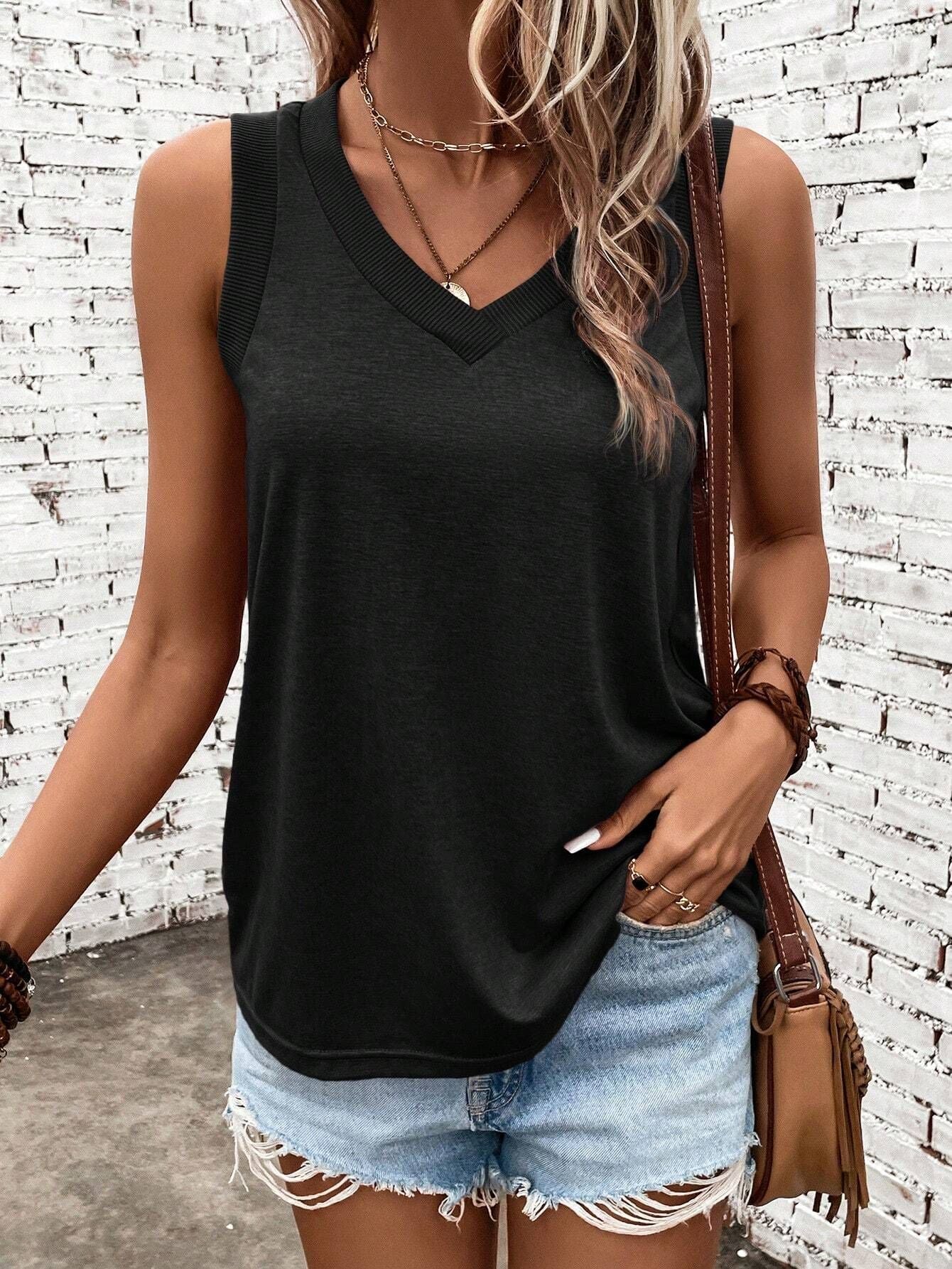 Fashion Sleeveless Comfortable V Neck T-shirt Women