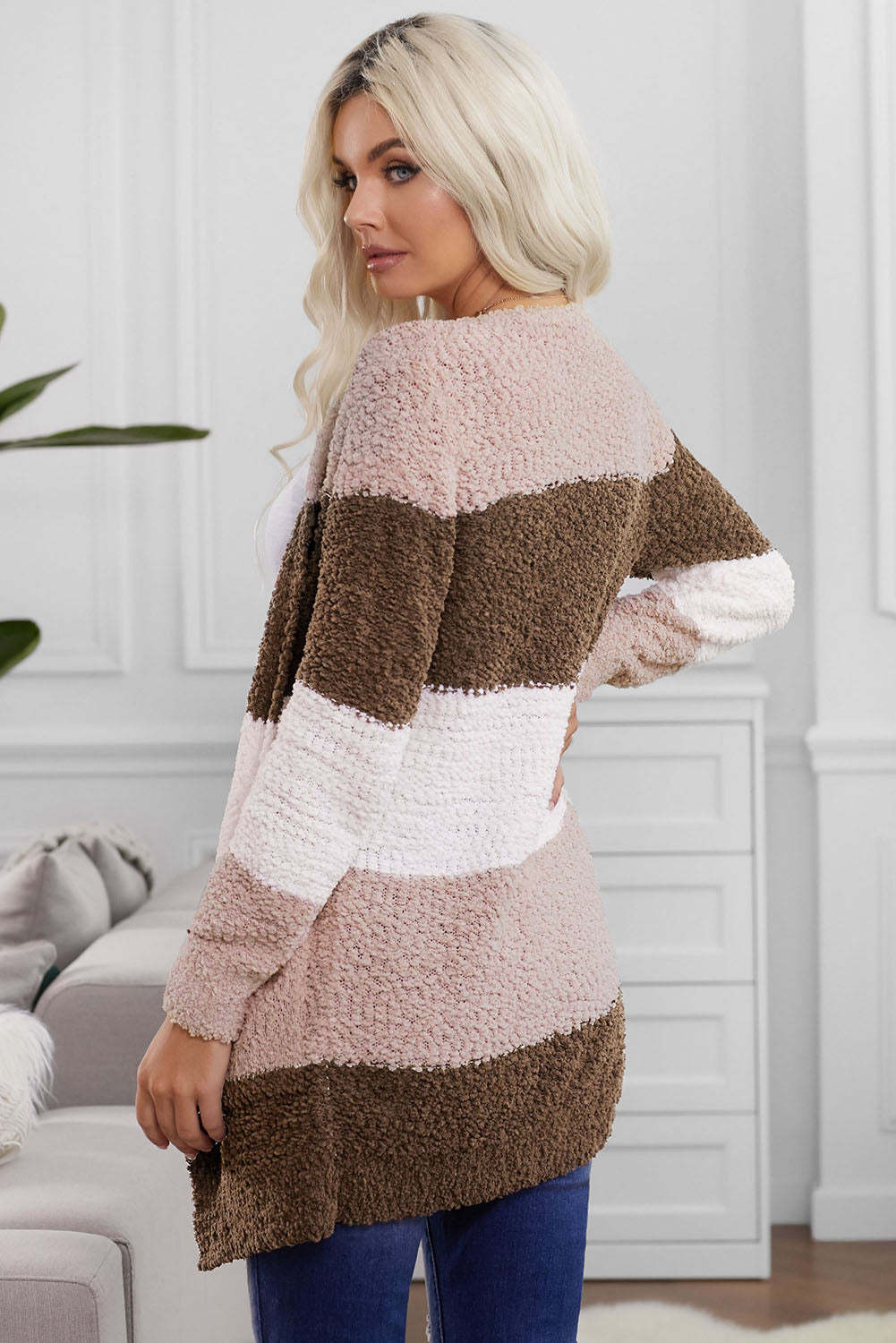 Shiying Knitted Simple Mid-length Women's Cardigan