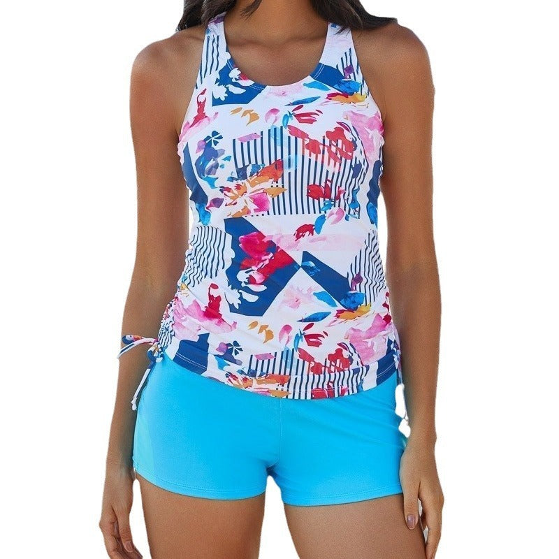 Geometric Printed Sports Vest Women's Swimsuit Suit