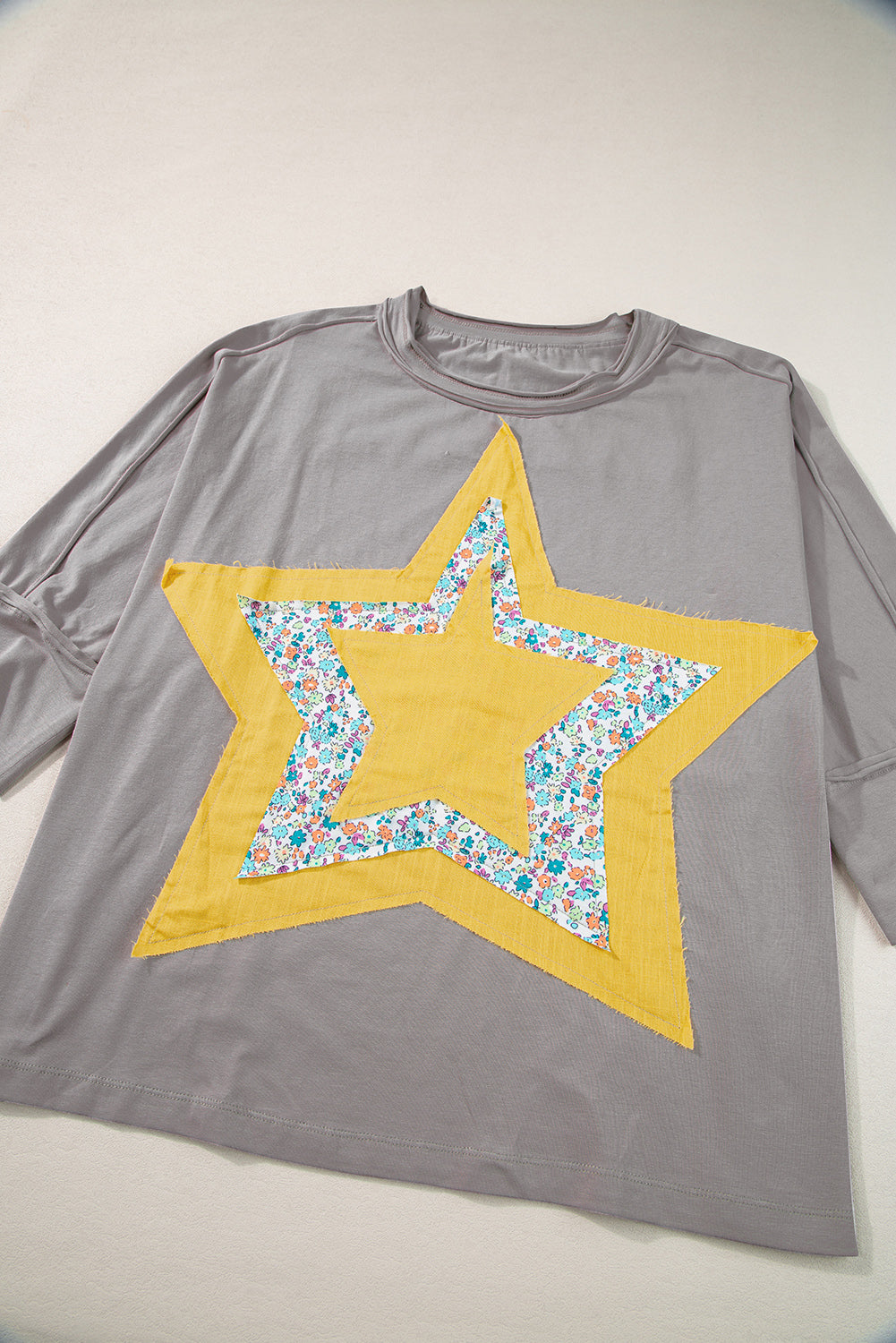 Medium Grey Floral Starbust Exposed Seam Mineral Wash Top