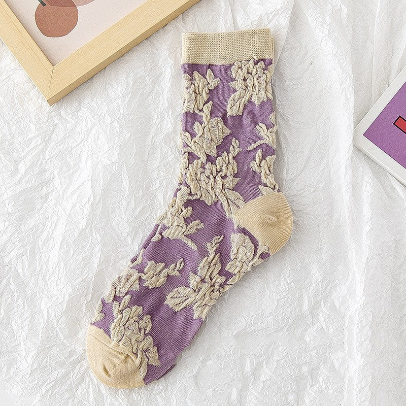 Pure Cotton Spring And Autumn  Retro Floral Fashion Personality Outside The Long Socks