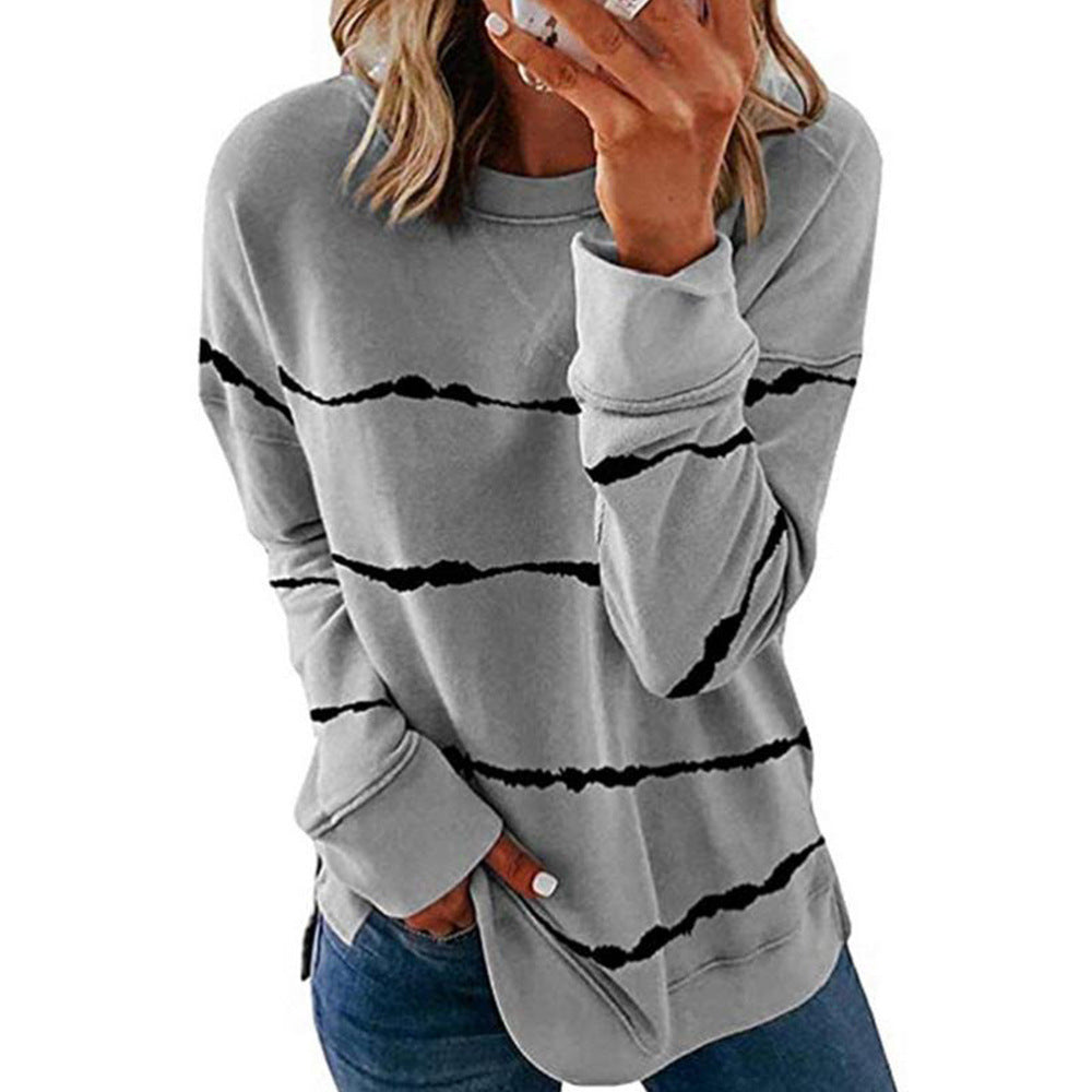 Women's Tie Dye Striped Crewneck Loose Long Sleeve Sweatshirt