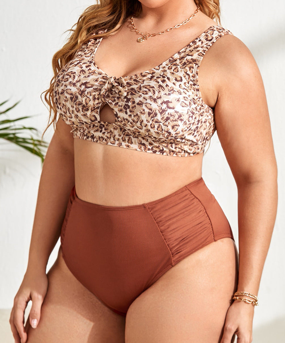 Tangini Fat Woman Swimsuit Leopard Print Conservative