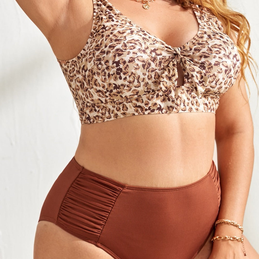 Tangini Fat Woman Swimsuit Leopard Print Conservative