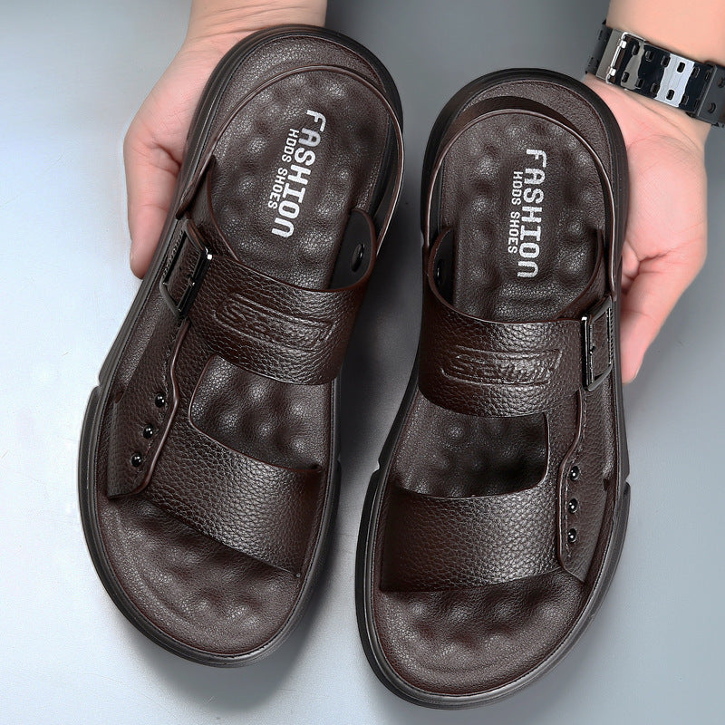 Soft Leather Men's Casual Beach Shoes Latex Pad