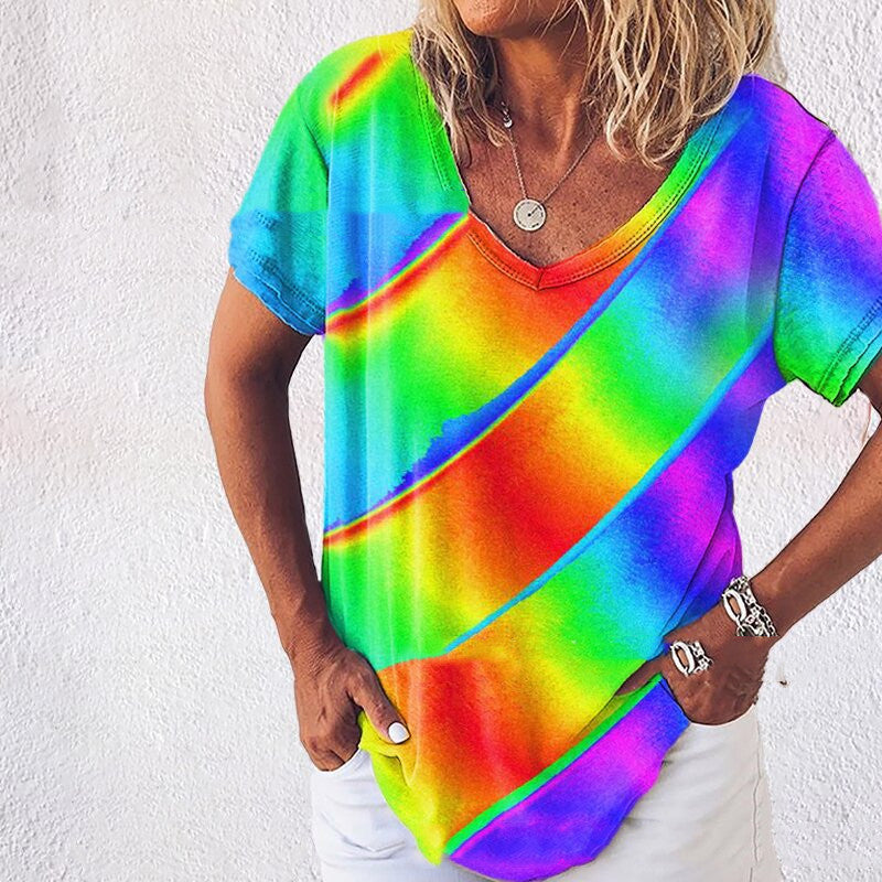 Tie-dye Gradient Loose Plus Size Ladies Rainbow Loose T-shirt