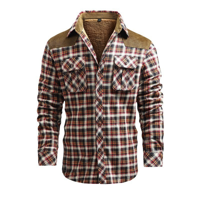 Men's Cotton Plaid Casual Cargo Sweater Jacket