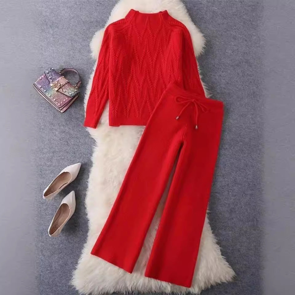 Knitted Sweater Wide Leg Pants Two-piece Set