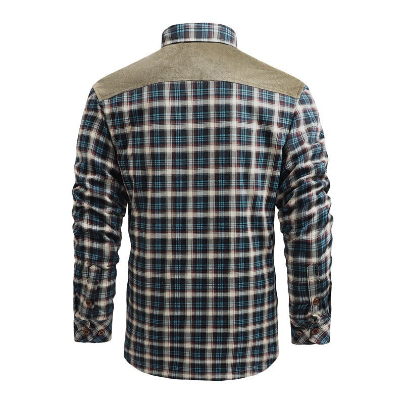 Men's Cotton Plaid Casual Cargo Sweater Jacket