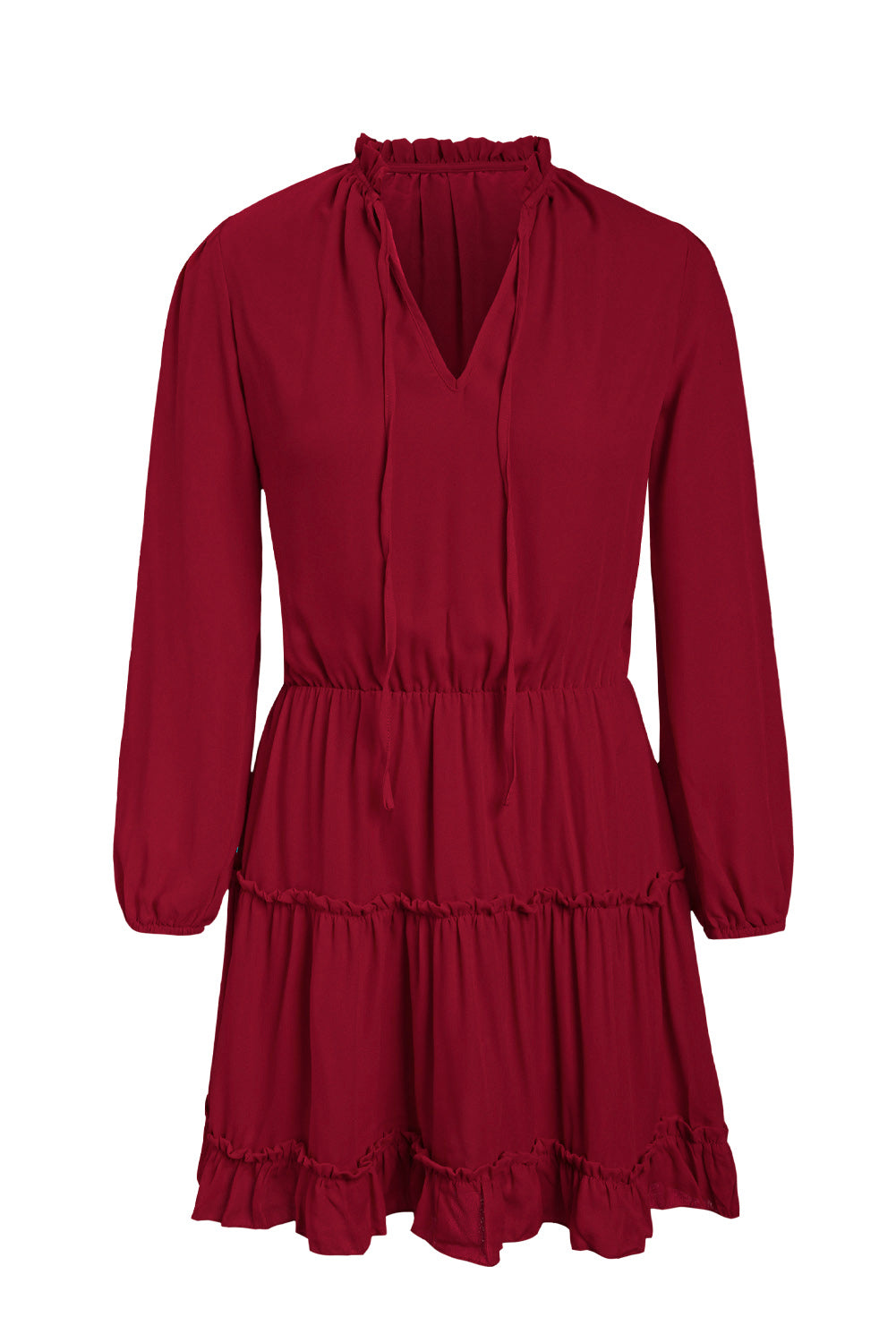 V Neck Long Sleeve Ruffle Tiered Mini Dress