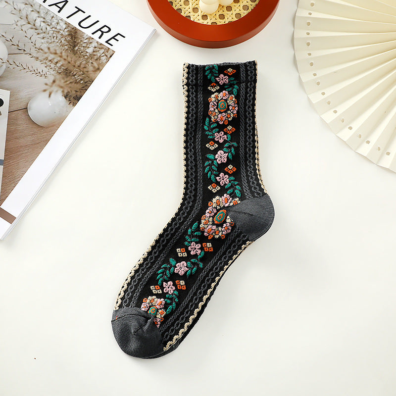 Small Floral Socks Women's Retro Mid-calf Length Socks